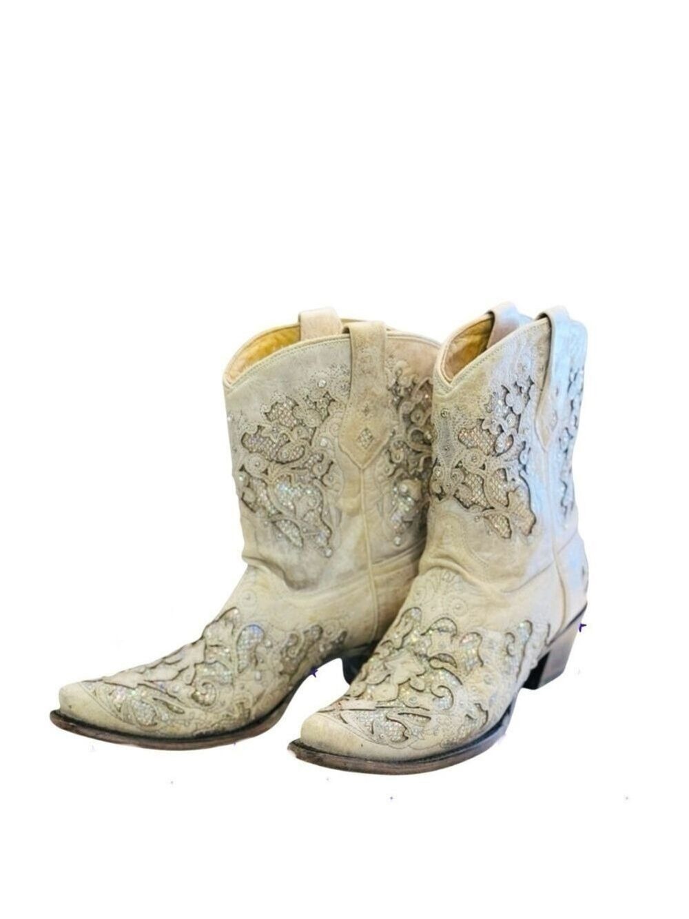 Corral Women's Sequins Glitter Leather Western Boots Pull Up Strap Size 10 - Picture 6 of 15
